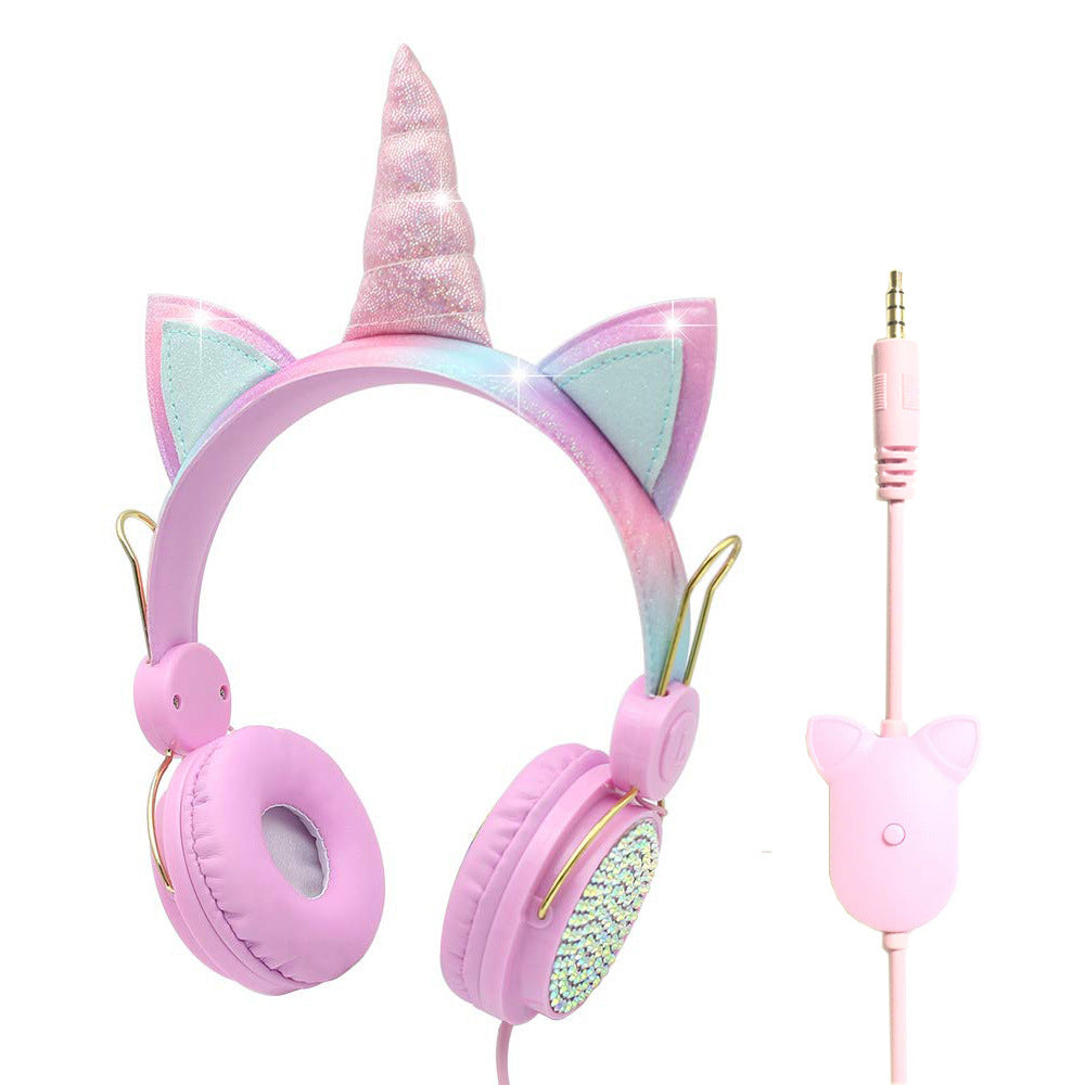 Head-mounted Children&#039;s Headphones Mobile Computer Universal With Wheat Unicorn Headphones