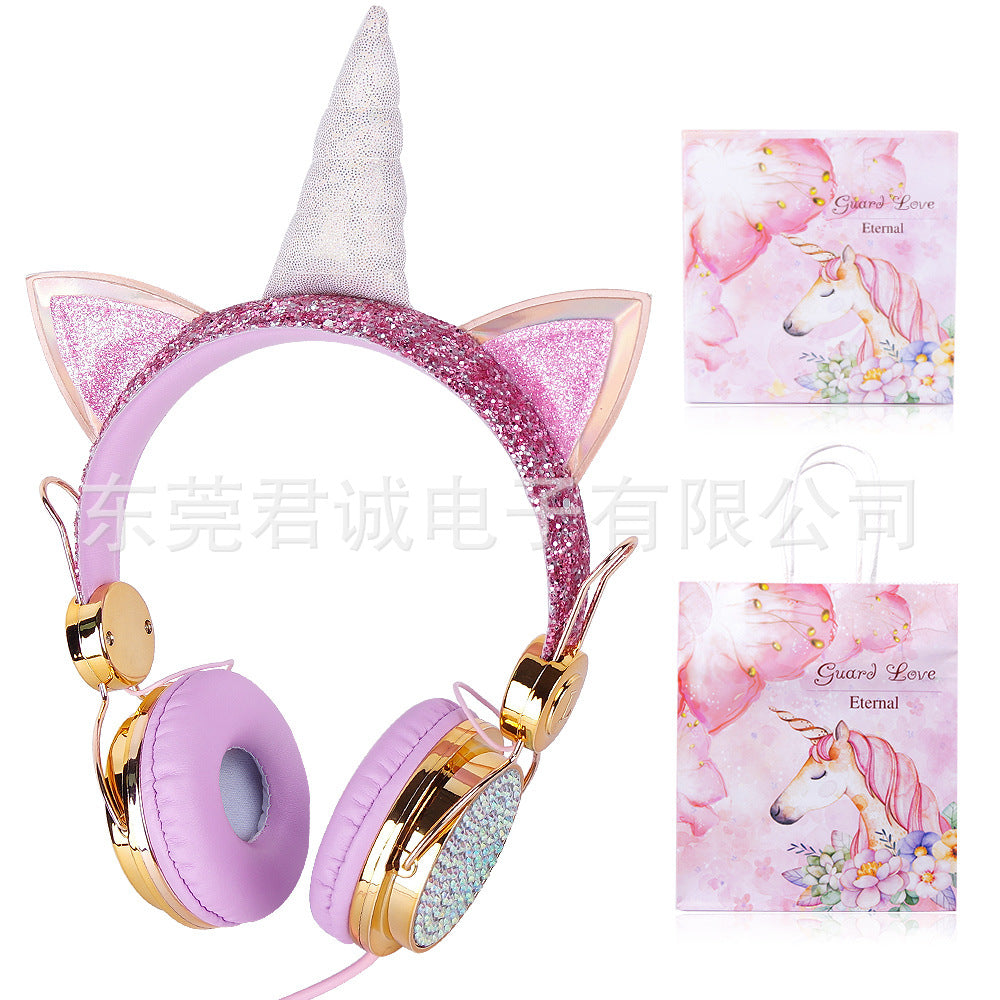 Head-mounted Children&#039;s Headphones Mobile Computer Universal With Wheat Unicorn Headphones