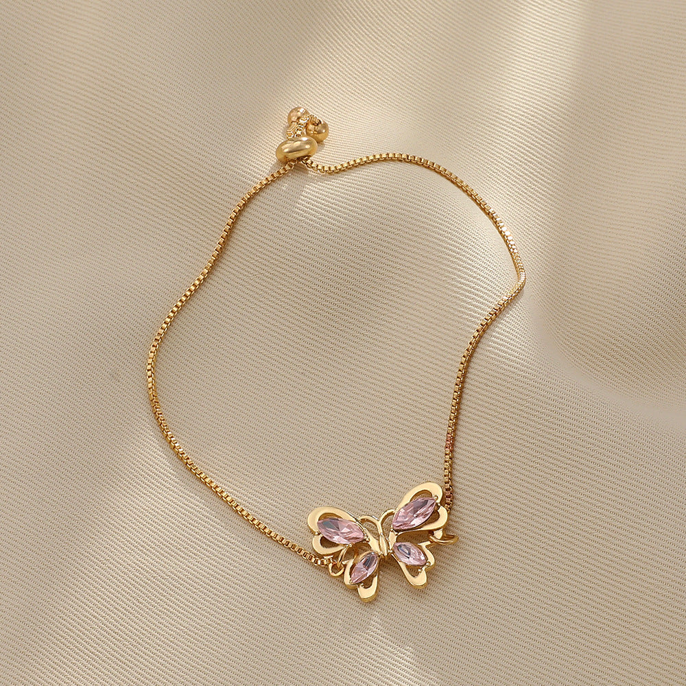 Luxury Fashion Pink Crystal Hollow Butterfly Bracelet