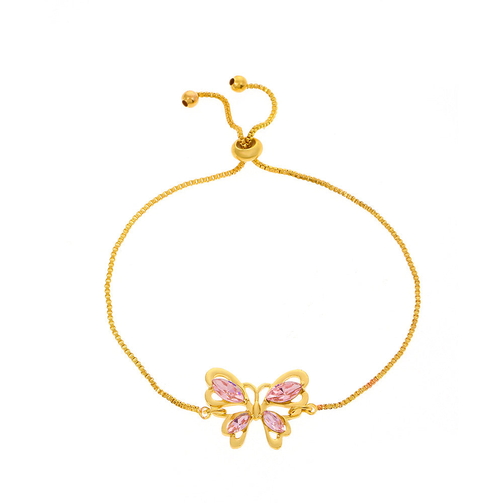 Luxury Fashion Pink Crystal Hollow Butterfly Bracelet