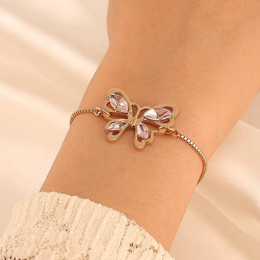 Luxury Fashion Pink Crystal Hollow Butterfly Bracelet