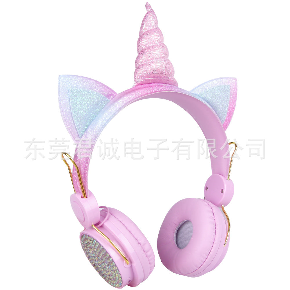 Head-mounted Children&#039;s Headphones Mobile Computer Universal With Wheat Unicorn Headphones