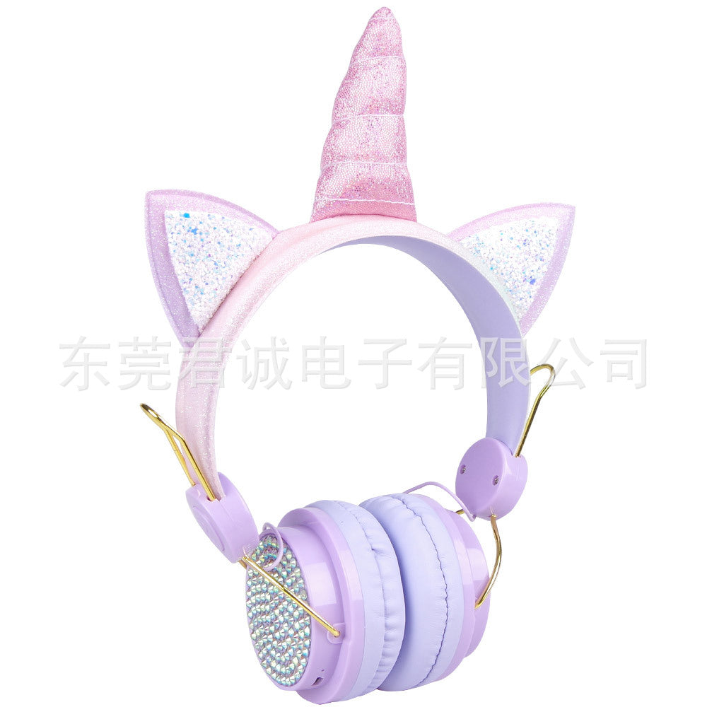 Head-mounted Children&#039;s Headphones Mobile Computer Universal With Wheat Unicorn Headphones